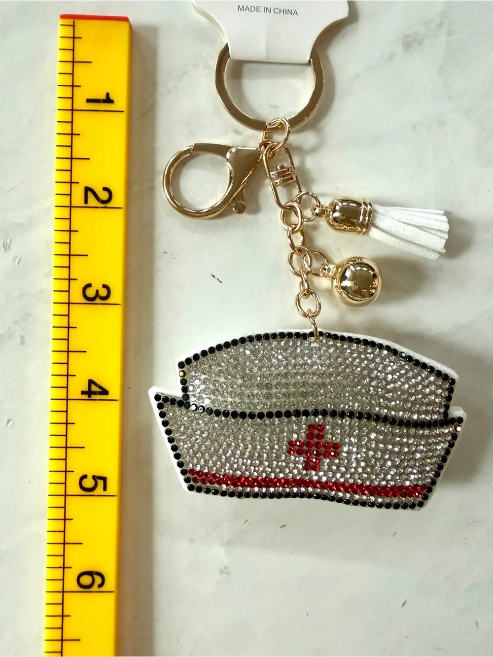 ✨ NWT Puffy Rhinestone Nurse Hat Keychain Bag Charm